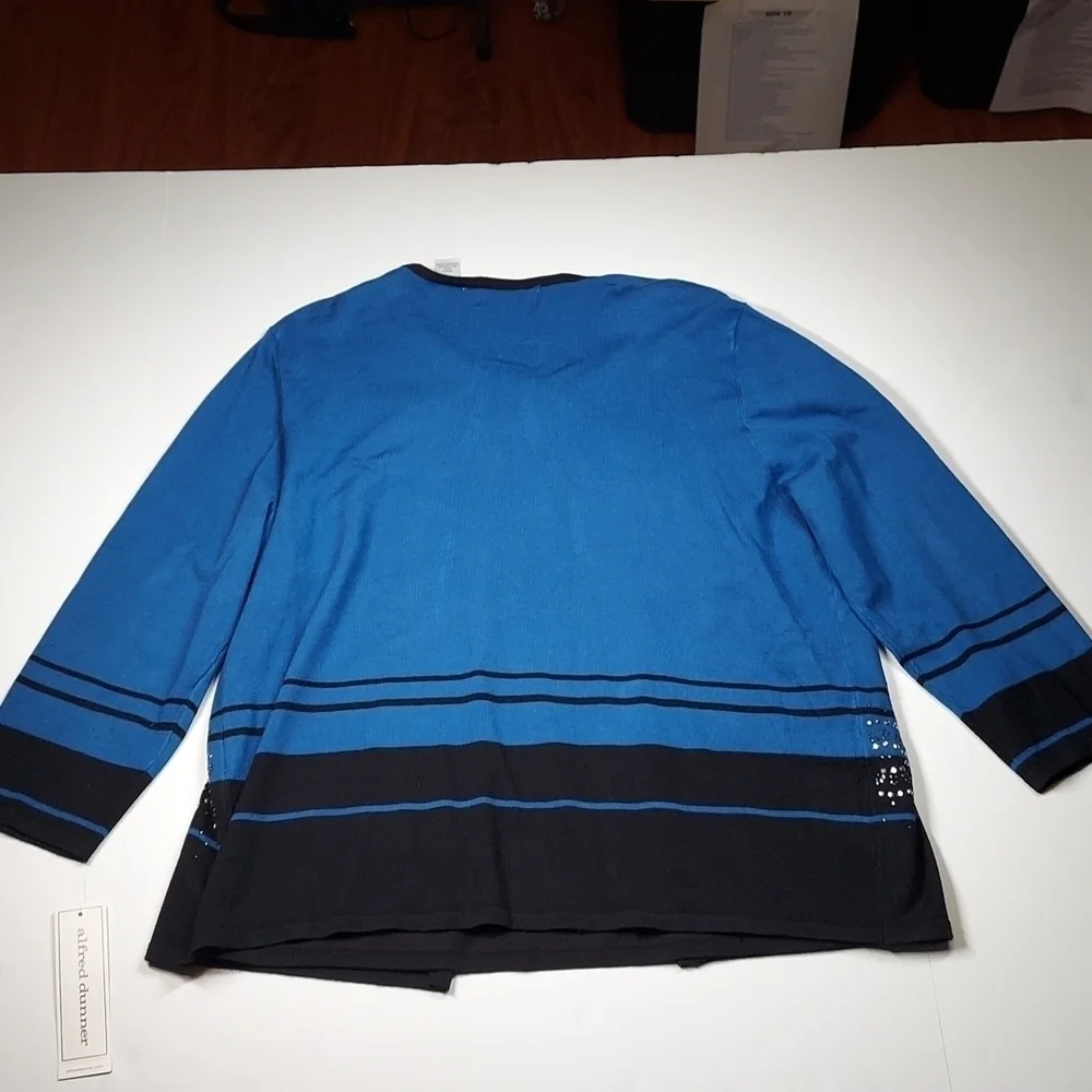 Alfred Dunner Petite Cardigan Size Large Attached Shell Embellished Blue/Black